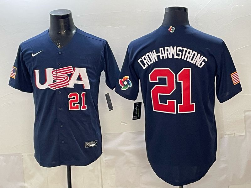 Men 2026 World Cub USA #21 Crow-Armstrong Blue Nike MLB Jersey style 005